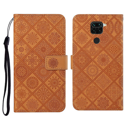 Terracotta embossed flip leather phone case with card holder, wrist strap, and camera cutout