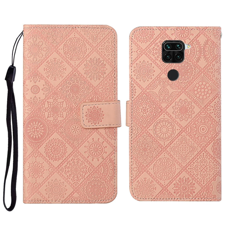 Rose pink embossed flip leather phone case with card holder, wrist strap, and camera cutout