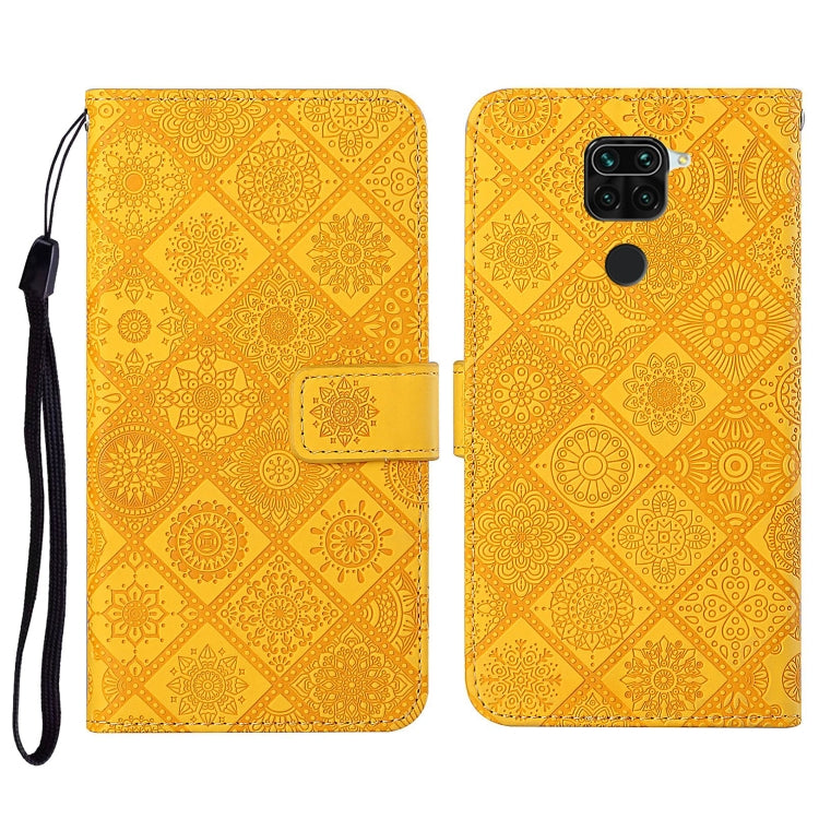 Embossed leather wallet phone case with lanyard and card slots, yellow-orange flip cover