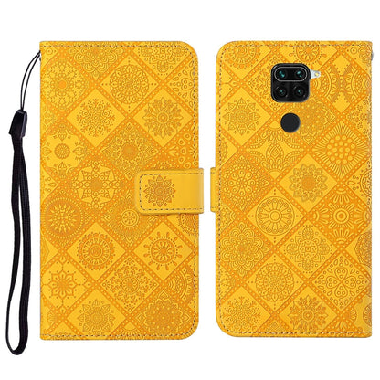Embossed leather wallet phone case with lanyard and card slots, yellow-orange flip cover
