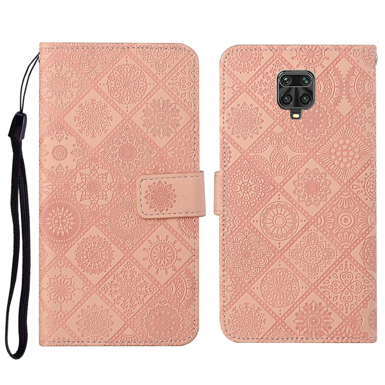 Embossed leather wallet phone case with lanyard and card slots, light pink flip cover