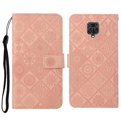 Embossed leather wallet phone case with lanyard and card slots, light pink flip cover