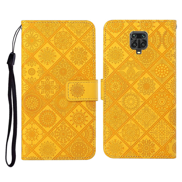 Embossed leather wallet phone case with lanyard and card slots, bright yellow flip cover