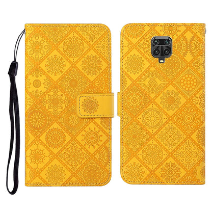 Embossed leather wallet phone case with lanyard and card slots, bright yellow flip cover