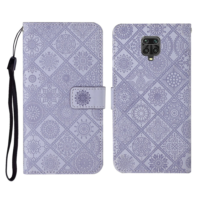 Embossed leather wallet phone case with lanyard and card slots, lavender flip cover