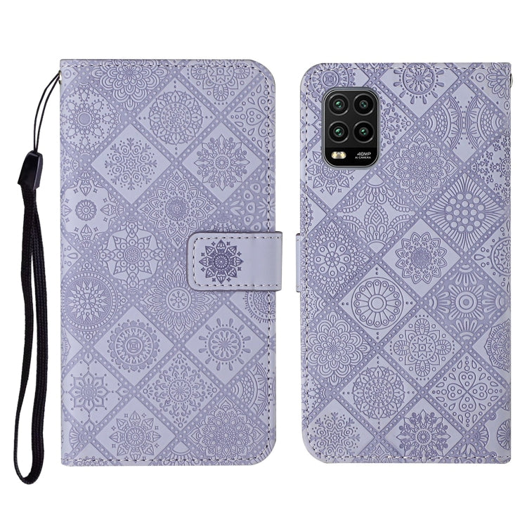 Lavender embossed flip phone wallet case with card holder and wrist lanyard strap