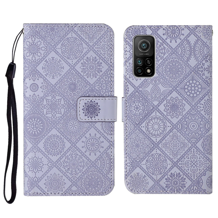 Lilac embossed flip phone wallet case with card holder and wrist lanyard strap