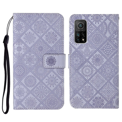 Lilac embossed flip phone wallet case with card holder and wrist lanyard strap