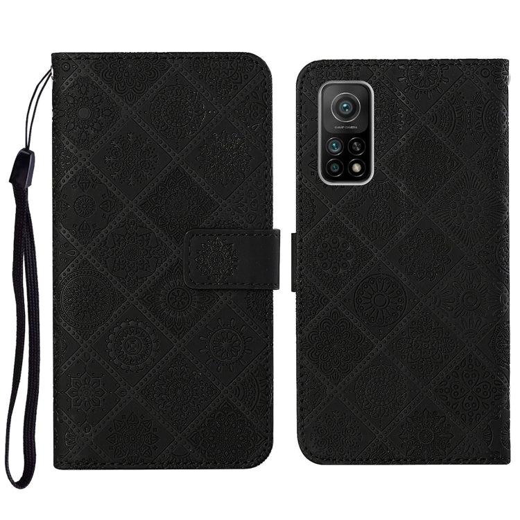 Embossed flip leather phone wallet case with card slot and wrist strap; black
