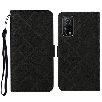 Embossed flip leather phone wallet case with card slot and wrist strap; black