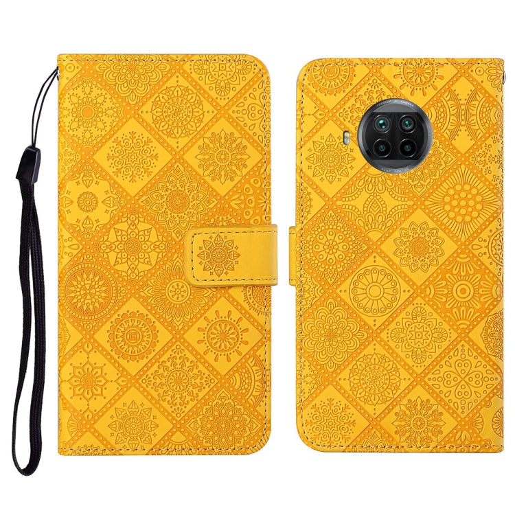 Embossed flip leather phone wallet case with card slot and wrist strap; yellow