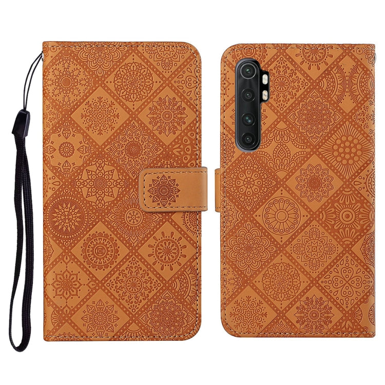 Brown embossed leather flip phone wallet case with card slot and wrist strap holder