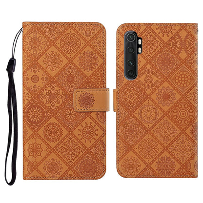 Brown embossed leather flip phone wallet case with card slot and wrist strap holder