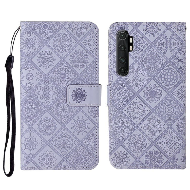 Purple embossed leather flip phone wallet case with card slot and wrist strap holder