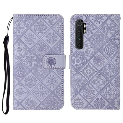 Purple embossed leather flip phone wallet case with card slot and wrist strap holder