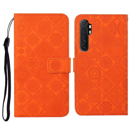 Orange embossed leather flip phone wallet case with card slot and wrist strap holder