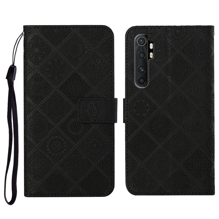 Black embossed leather flip phone wallet case with card slot and wrist strap holder