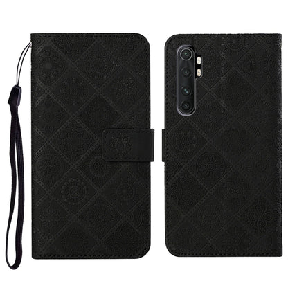 Black embossed leather flip phone wallet case with card slot and wrist strap holder