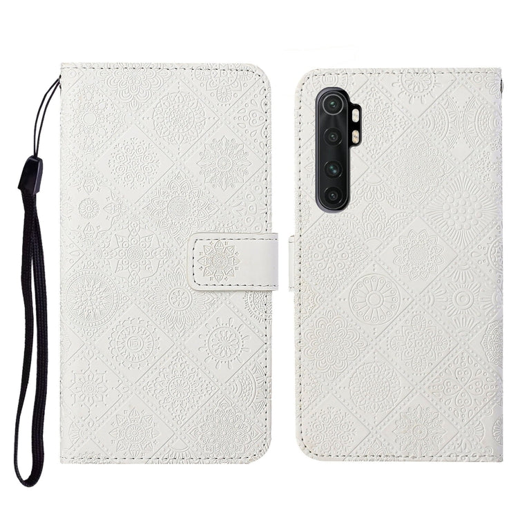 White embossed leather flip phone wallet case with card slot and wrist strap holder