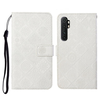 White embossed leather flip phone wallet case with card slot and wrist strap holder