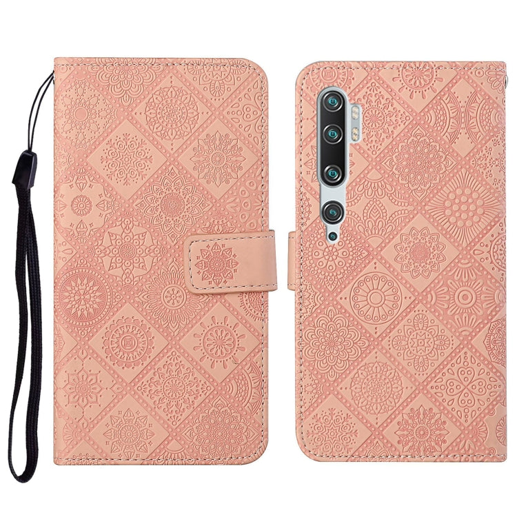Light pink embossed leather flip phone wallet case with card slot and wrist strap holder