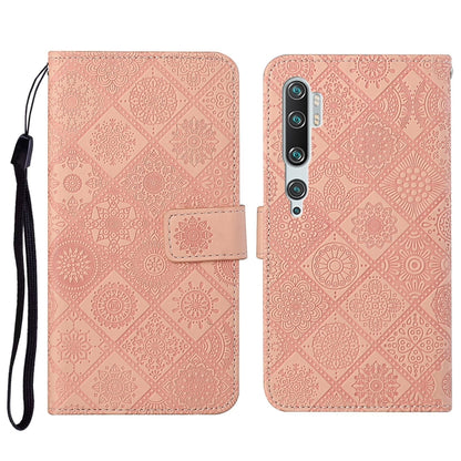 Light pink embossed leather flip phone wallet case with card slot and wrist strap holder
