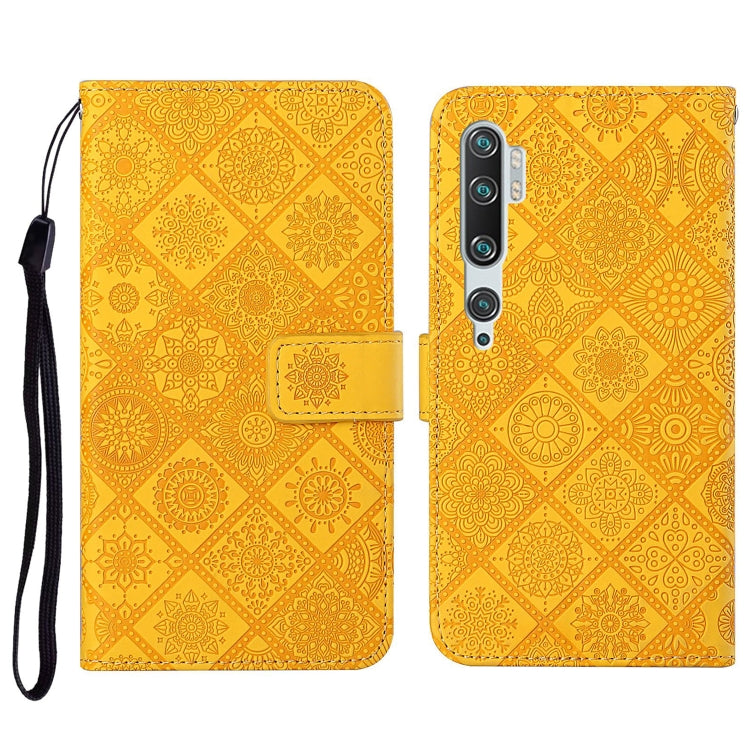 Golden yellow embossed leather flip phone wallet case with card slot and wrist strap holder
