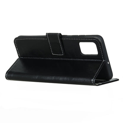 Black flip leather case with horizontal stand for hands-free viewing on Poco M3 phone
