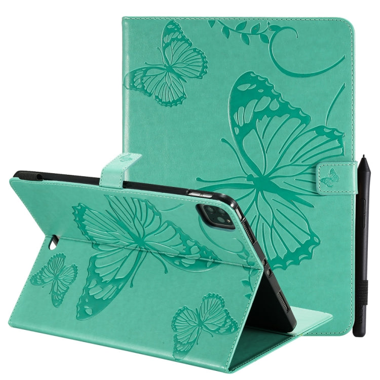 Green butterfly-print leather tablet case with flip stand and holder cutout
