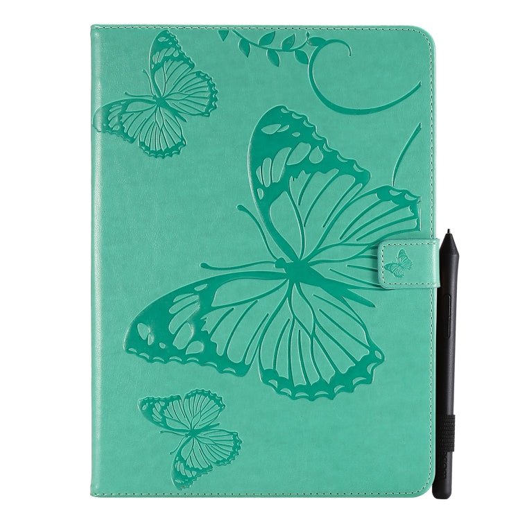 Green butterfly-print leather folio case with side strap and card-slot tab