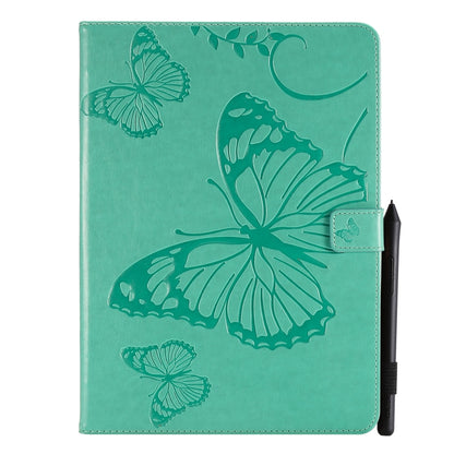 Green butterfly-print leather folio case with side strap and card-slot tab