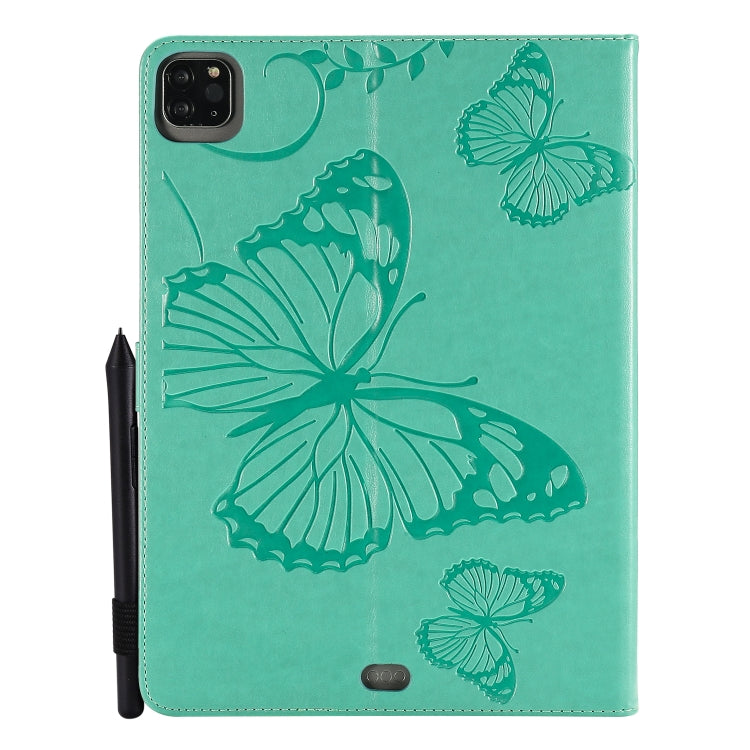 Green butterfly-print leather tablet cover with camera cutout and side slot