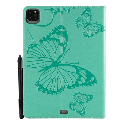 Green butterfly-print leather tablet cover with camera cutout and side slot