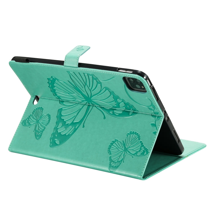 Green butterfly-print leather flip case with stand angle and phone/case camera opening
