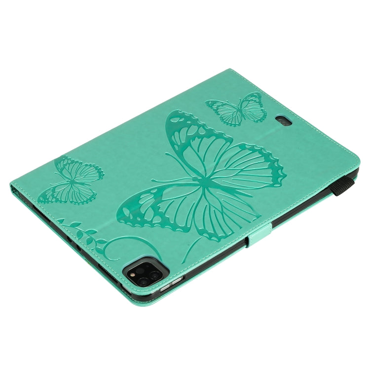 Green butterfly-print leather folio with camera cutout and fold-over protection
