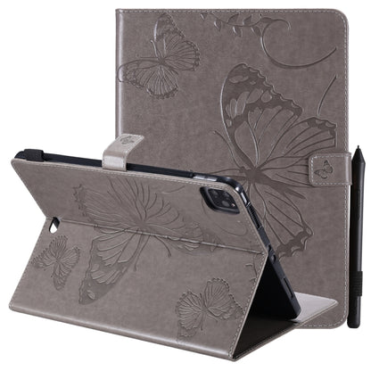 Gray butterfly pattern flip leather case with front cover and stand