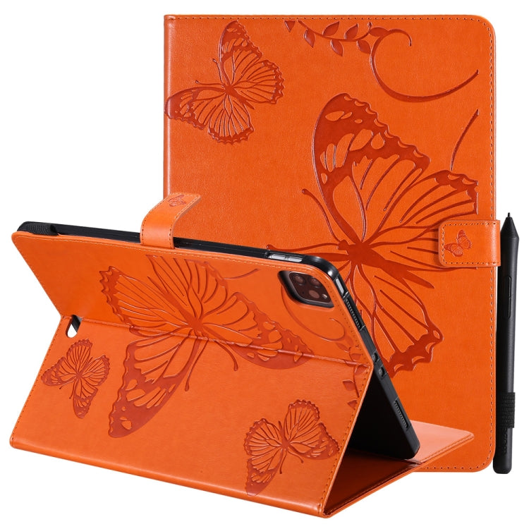 Orange butterfly pattern flip leather case with front cover and stand
