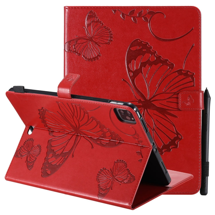 Red butterfly-pattern flip leather case with stand and card-slot style pocket
