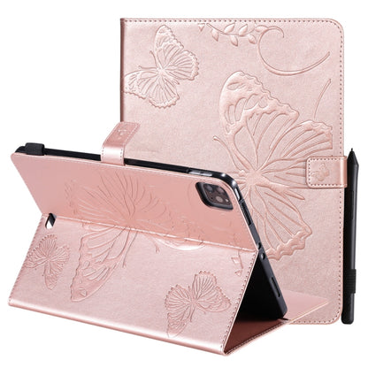 Rose gold leather flip case with embossed butterfly pattern, magnetic flap and stand