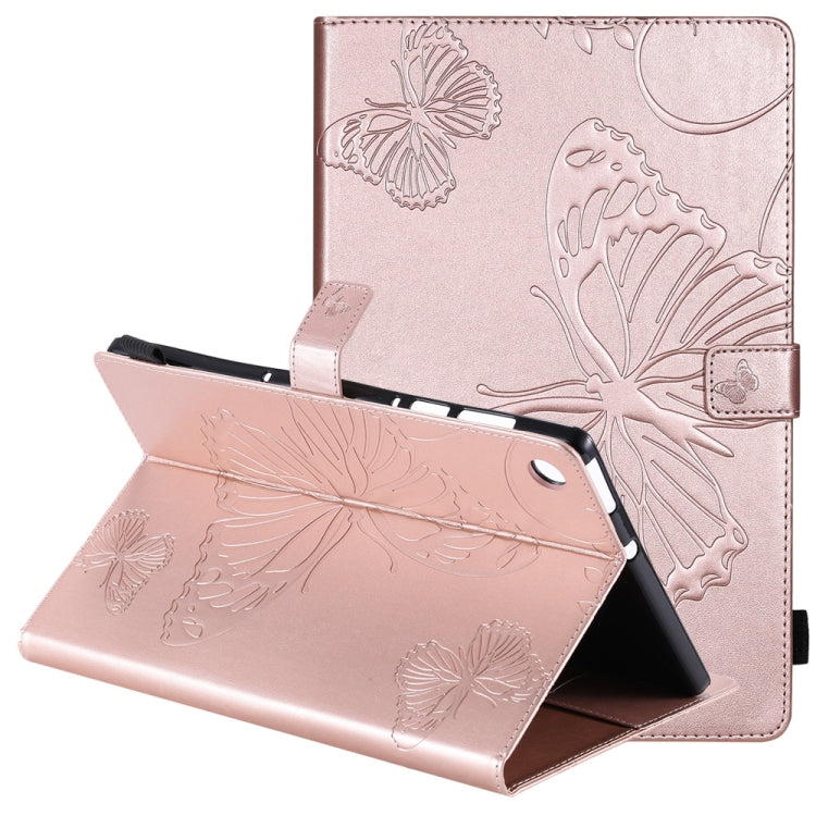 Rose gold leather folio case with butterfly emboss, front flap angled as a stand