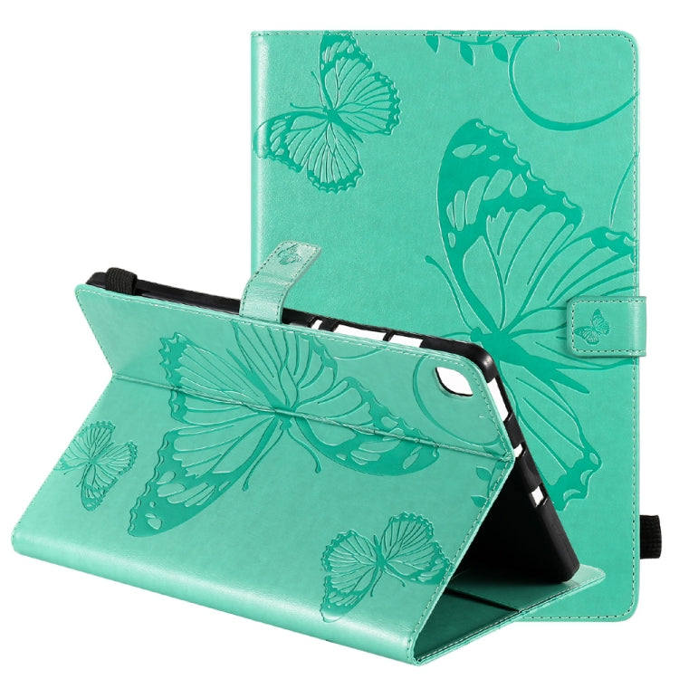 Green butterfly-print leather folio case with flip stand and front holder panel