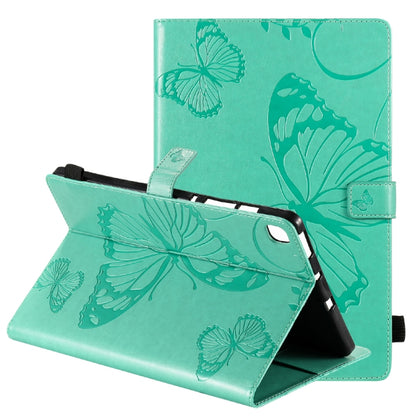 Green butterfly-print leather folio case with flip stand and front holder panel