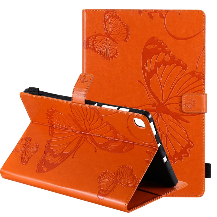 Orange butterfly pattern flip leather case with front cover and angled stand