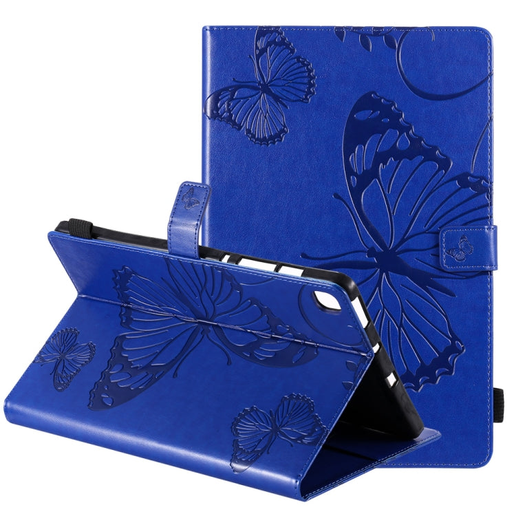 Blue butterfly-pattern flip leather case with stand, featuring card-slot style holder