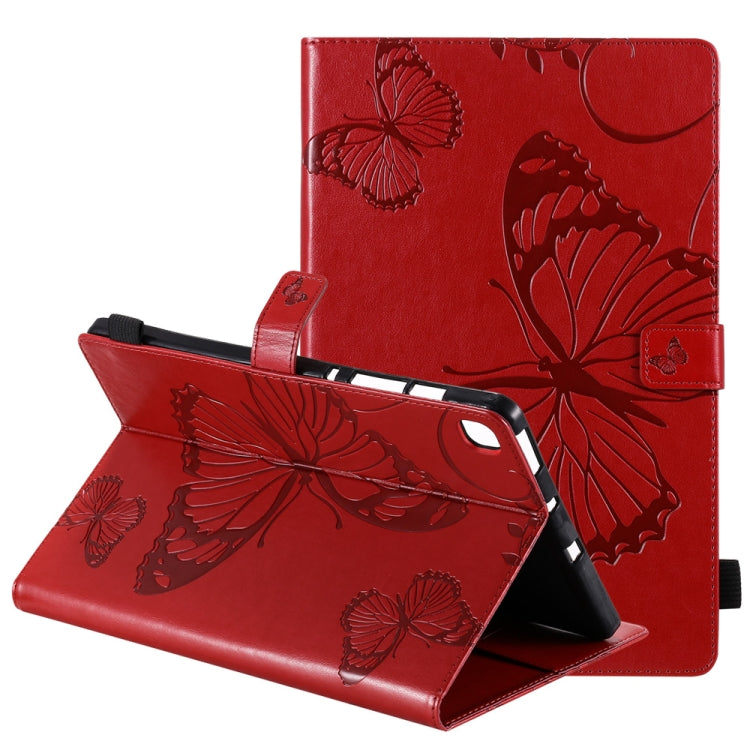 Red butterfly-pattern flip leather case with stand and card-slot pocket