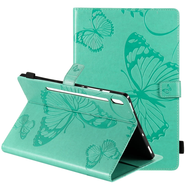 Green butterfly-print leather tablet case with stand fold and camera cutout