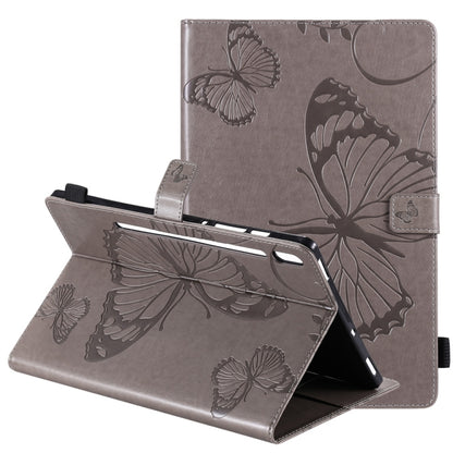 Gray butterfly pattern flip leather case with folio stand and side strap