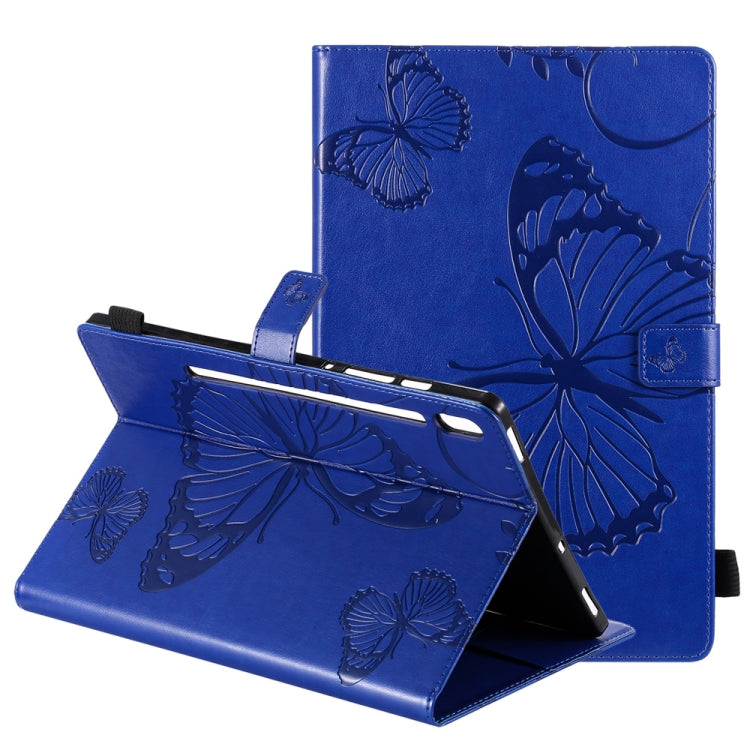 Blue butterfly-pattern flip leather case with folio stand and card-slot holder