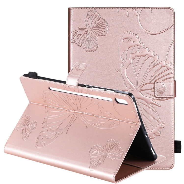 Rose gold leather folio case with butterfly emboss print, front flap propped up