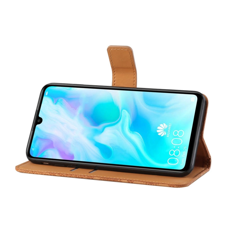 Brown embossed leather flip phone case with flip-stand for phone
